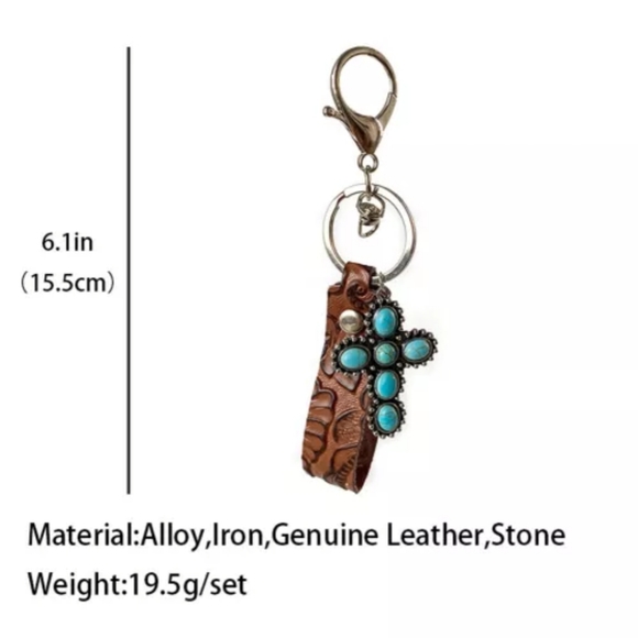 1 left Vintage look vegan leather boho Keychain - Picture 3 of 7